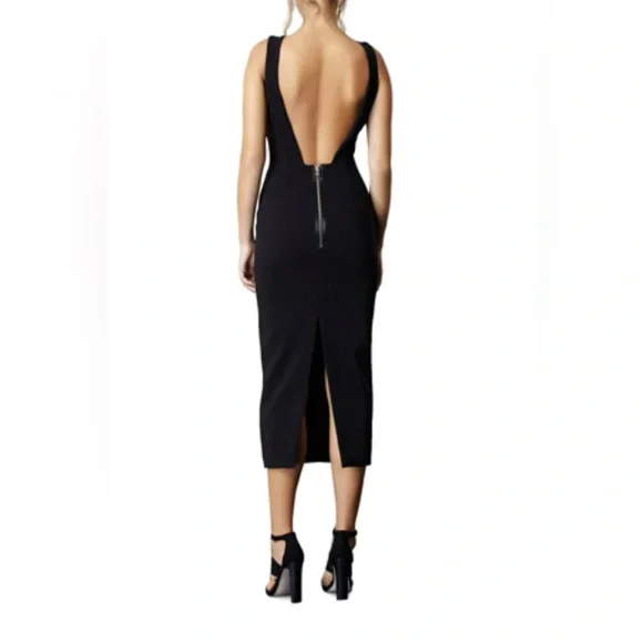 BY JOHNNY Women’s Open Knot Front Black MIDI Dress Size 10 - Picture 2 of 6